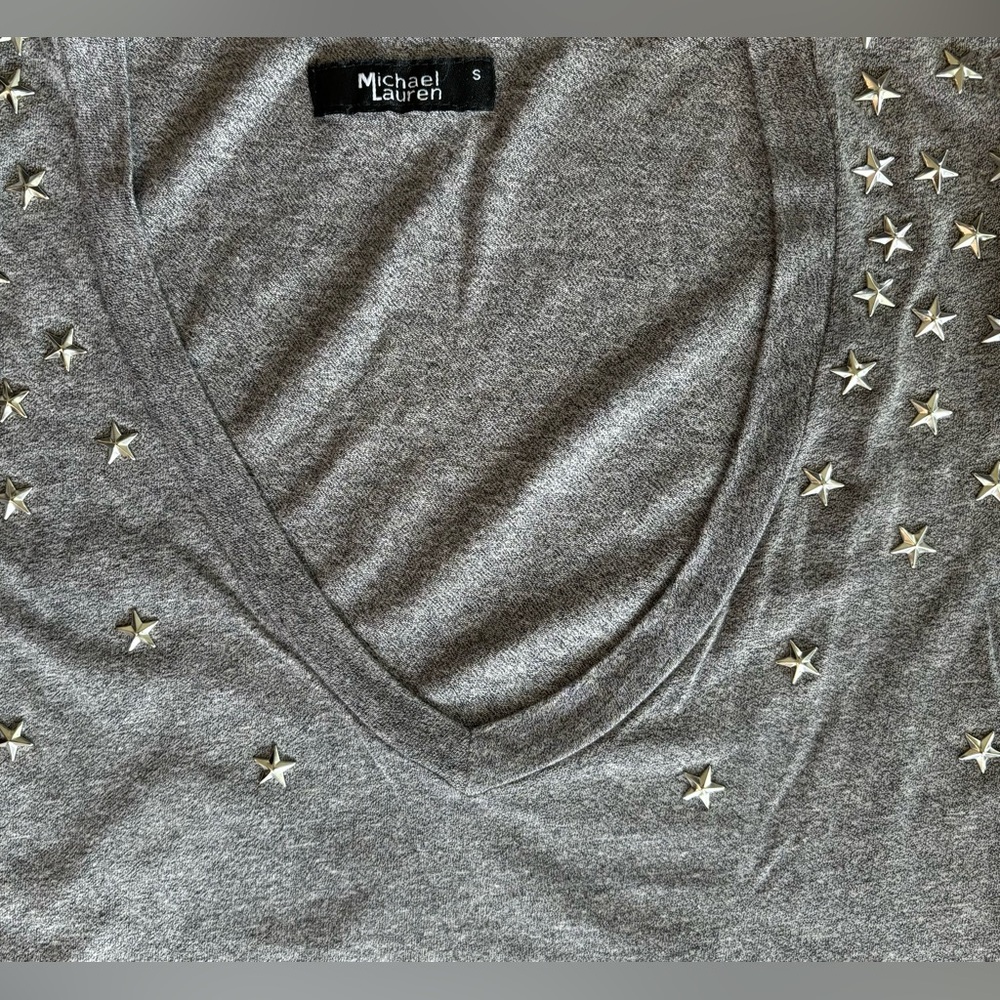 Michael Lauren gray t-shirt with silver metal star detail Size S - Picture 3 of 6
